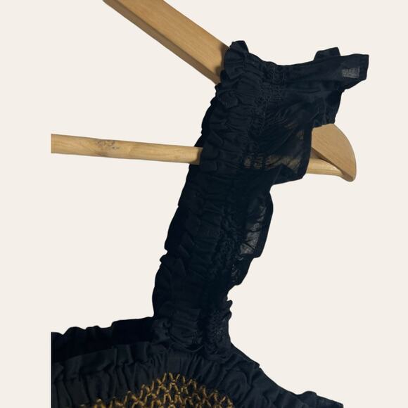 J.Crew Black Smocked Embroidered Tiered Ruffle Mini Dress Size Large - Picture 5 of 12